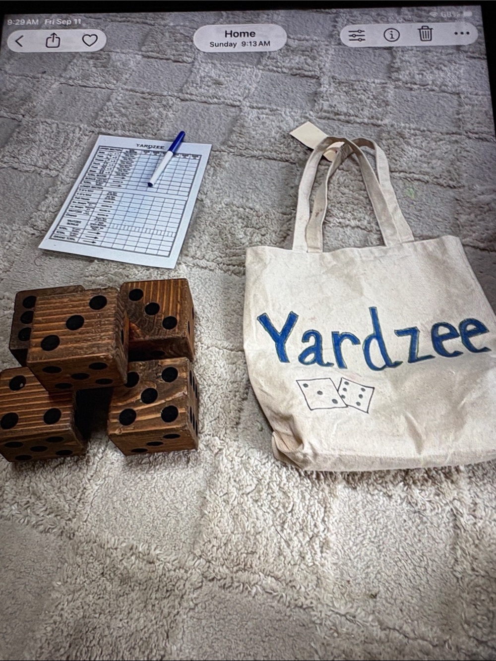 Yardzee Wooden Yard Dice Game Set with Cream Tote
